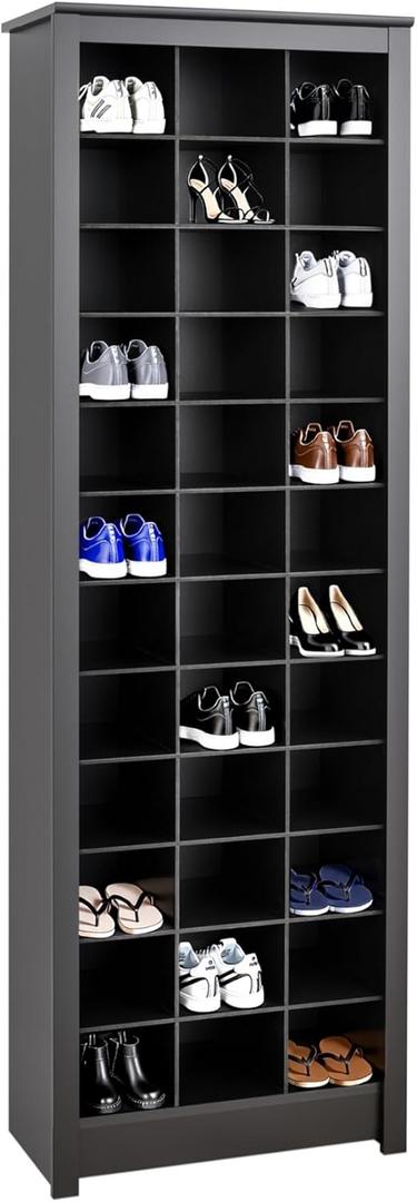 Prepac Elegant Black Shoe Storage Cabinet, Space-Saving Solution with Cubbies for 36 Pairs, 13"D x 23.5" W x 72.5" H