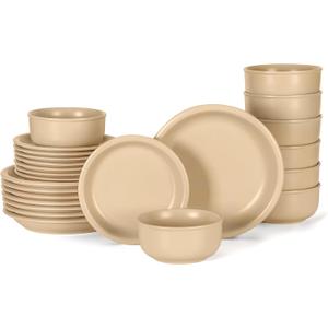 GZG Vintage Series Ceramic Dinnerware Set for 8, 24 Pieces, Warm Apricot | Stoneware Plates and Bowls Set, Lead-Free, Handcrafted Dishes Set, Microwave & Dishwasher Safe