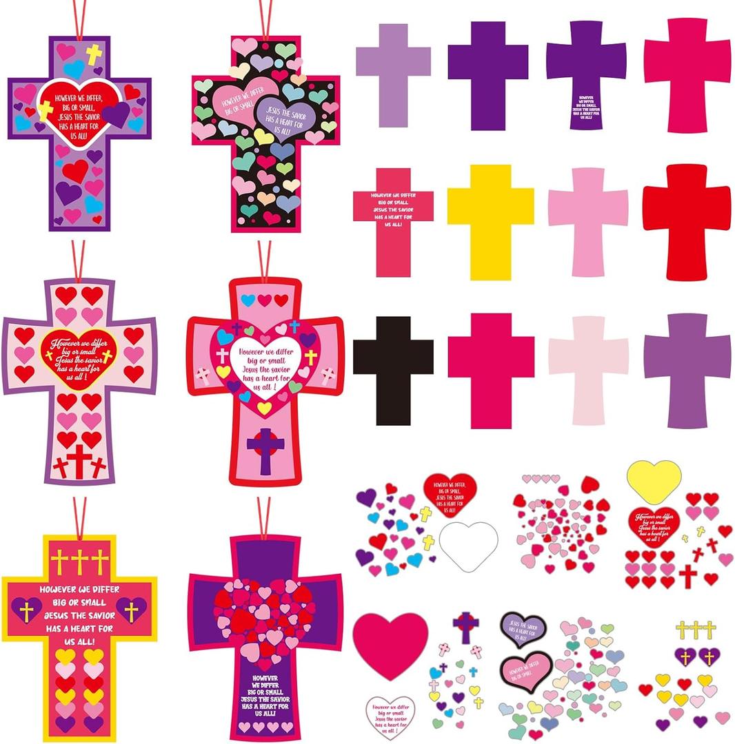 30 Sets Religious Valentine's Day Craft Kit DIY Jesus Cross Craft Religious Gift Christian Valentine Crafts Kit for Kids Sunday School Church Supplies Valentine Party Favor Home Activities