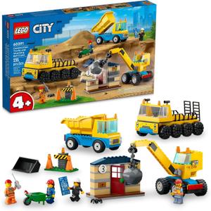 LEGO City Construction Trucks and Wrecking Ball Crane 60391 Building Toy Set for Toddler Kids Ages 4+, Includes 3 Construction Vehicles, an Abandoned House and 3 Minifigures for Pretend Play