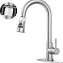 Kitchen Faucet With Pull Down Sprayer, Hurran Brushed Nickel Water Filter Faucets, High Arc Single Handle Kitchen Sink Faucet 1 or 3 Hole, Utility Sink Faucets With Deck Plate For Farmhouse Rv Wet Bar
