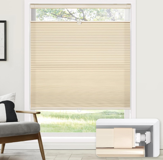 LazBlinds No Drill Cordless Cellular Shades, 35" W x 64" H, Beige