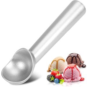 Ice Cream Scoop,7 inches Nonstick Anti-Freeze One Piece Aluminum Scooper Spoon, Heavy Duty Durable Design, Easy Clean, for Gelato, Cookie Dough, Sorbet, Almond (Silver)