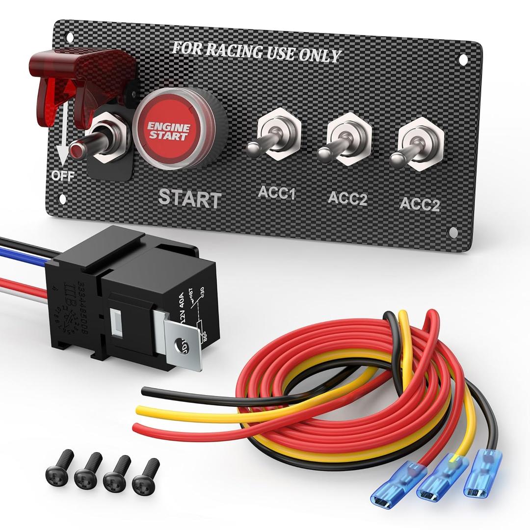 RVBOATPAT 5 in 1 Ignition Switch Panel Boat Toggle Switch Panel DC 12V 30A Racing Switch Panel Push Start Ignition Kit for Race Car Truck