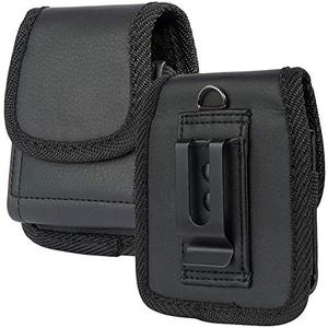 Case for Motorola RAZR 2025 Flip Phone, Nakedcellphone Black Vegan Leather Vertical Pouch [Belt Loop, Metal Clip, Magnetic Closure] for Moto RAZR+ Ultra 2024/2023/2020/2019