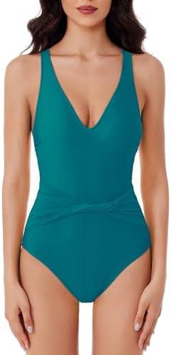 BCA by Rebecca Virtue Women's Standard Tori One Piece Swimsuit, Plunge Neck, Twist-Front Waist, Bathing Suits, Xas