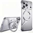 HUHUCASE for iPhone 17/16/15/14/13promax Mobile Phone Case Creative Skeleton Z-Shaped Anti-Fall Heat Dissipation Metal Frameless Magnetic Bracket (Silver,iPhone 16 Pro)