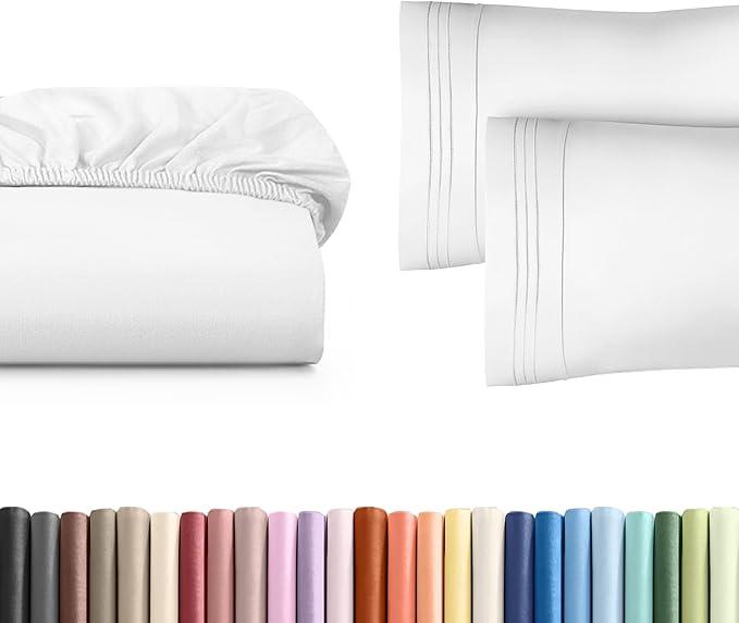 Queen Size Fitted Bed Sheet + 2 Pillowcases Bundle - Hotel Luxury Single Fitted Bottom Sheet Only - Fits Mattress w/ Deep Pockets Between 8 to 16 inches - Ultra Soft, Breathable & Wrinkle Free - Ivory