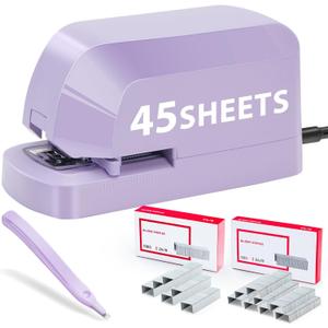 Electric Stapler for Desk Value Pack, 45 Sheet Capacity, Includes 1500 Staples & Staple Remover, No-Jam, Faster Stapling, AC Adapter Powered, Purple