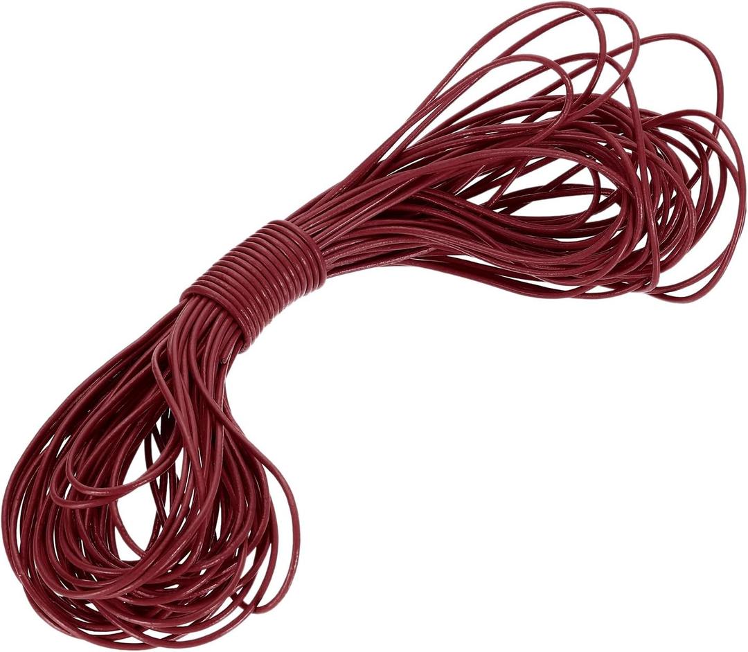 uxcell Round Leather Cord, 11 Yard 2 mm Leather String Strips Lacing for DIY Crafts Making Bracelet Purse Strap, Wine Red