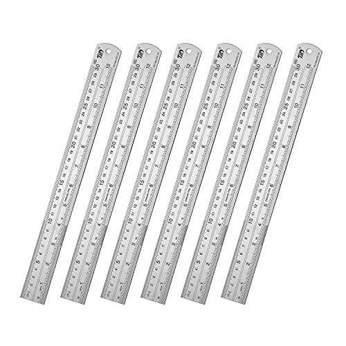 ZZTX Classic 12 Inch Stainless Steel Ruler Set of 6, Heavy Duty, Straight Edge, Non-Bendable, Rust & Corrosion Resistant