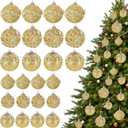 Poen 24 Pcs Glitter Christmas Ball Ornaments Set Christmas Tree Ornaments Hanging Sequin Foam Xmas Balls Decoration for Xmas Tree Wreath Garland Home Decor Wedding Party(Gold)