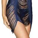 Dreamgirl womens Sexy Draped Fringe Lingerie Dress With T-back and Mesh G-string adult exotic chemises, Midnight (Medium)
