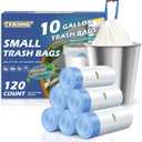 10 Gallon Trash Bags with Drawstring - 120 Count Heavy Duty 1.2 Mil Garbage Bags 38 Liter Unscented White Kitchen Bin Liners for Home & Office