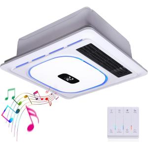 4 In1 Bathroom Exhaust Fan with Bluetooth Speaker & Heater 1800W, 180 CFM 1.0 Sone Bath room Exhaust Fan with LED Light-4 RGB Modes, Controller,Ventilation,Easy Install for Bathroom, Home