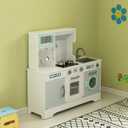 Gardenised Wooden Play Kitchen Toy, Light on Microwave, Cabinet, Washer, Sound Electronic Stove, Microwave and Sink Ages 3+