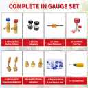 HVAC Manifold Gauge Set for R22/R410a/R134a Refrigerant, 3 Way AC Refrigerant Gauges Set with R22 R410a Safety Valves, 5FT Hoses, R134a Adapters, Can Tap, Upgrade Red