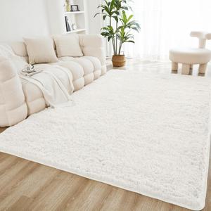 Shag Area Rug for Bedroom 4x6,White Fluffy Area Rugs for Living Room,Soft Fuzzy Rug Non-Shedding Indoor Plush Carpet for Kids Bedroom Nursery Dorm Home Decor