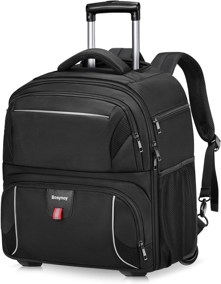 Bosynoy 2 Ball Bowling Bag with Wheels, Bowling Ball Bag Roller with Shoe Compartment for Shoes (Up to US Men Size 16), Rolling Backpack with Accessory Pocket&Retractable Handle