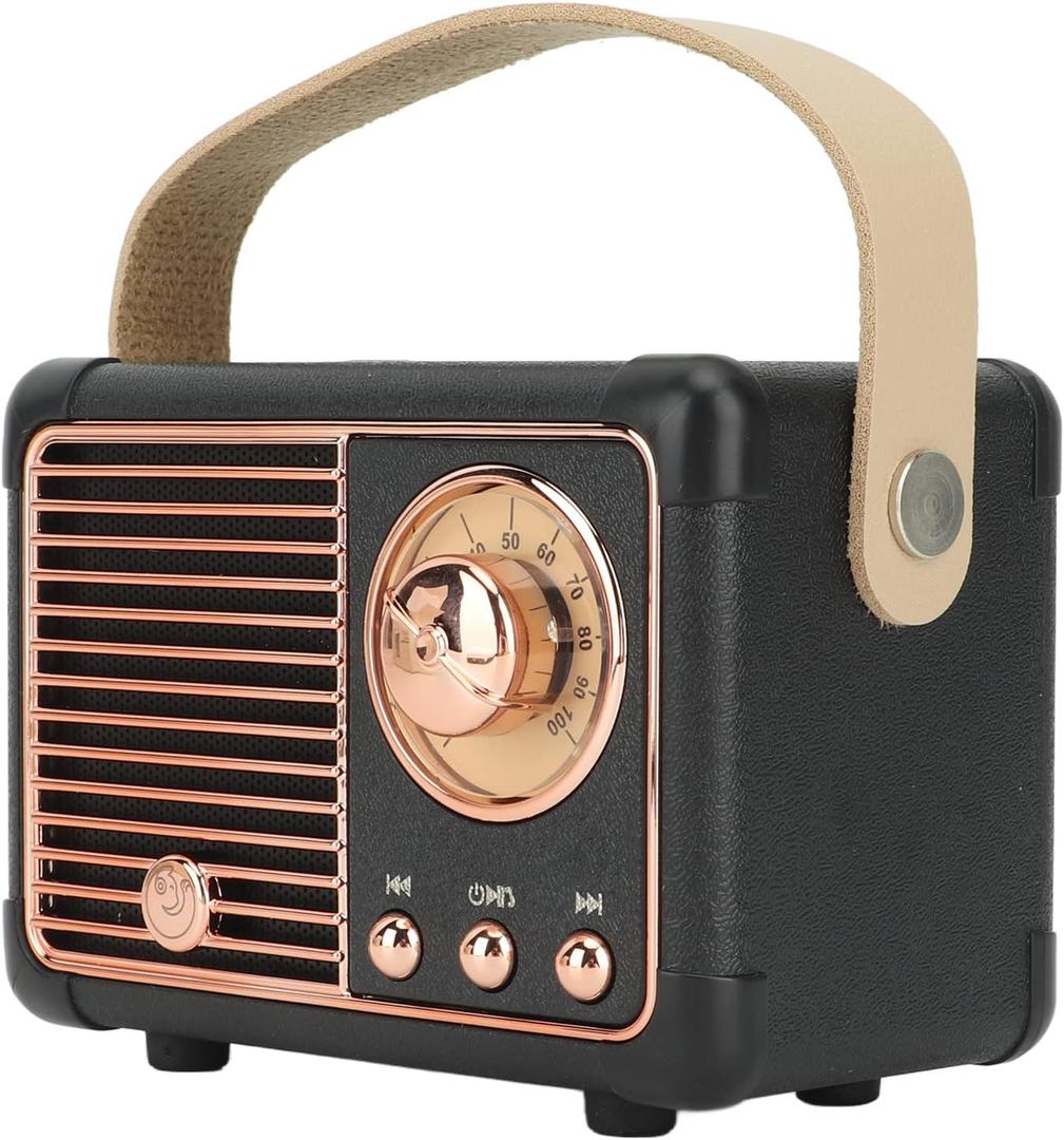Tbest Portable Retro Bluetooth Speaker, Vintage Decor Mini Speaker for Kitchen, Desk, Bedroom, Office, Outdoor (Black)