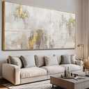 VAYIMDH Abstract Canvas Wall Art Graffiti Wall Decor Gold and White Wall Decorations 36"x70" Decorative Pictures for Bedroom Office Artwork (Beige)