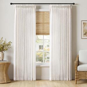 MIULEE Extra Wide 60 Inch Width Pinch Pleated Thick Linen Curtains 90 Inches Long 2 Panels for Patio Sliding Glass Door Living Room Bedroom Large Windows, Memory Trained Nautral Drapes Hooks&Rings | Natural, 60"W x 90"L (Pack of 2)