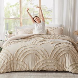 ENJOHOS Twin/Twin XL Boho Comforter Set - Beige Cream Tufted Bedding Comforter Sets, Fluffy Jacquard Rainbow Bedding for All Season, 2 Pieces Lightweight Soft Bed Set Boho Chic Decor