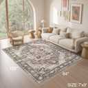 Area Rug 7x9 Washable Vintage - Soft Traditional Rugs for Living Room Large Non Slip Backing with Low Pile Farmhouse Oriental Retro Carpet for Bedroom Dining Room or Home Office - Dark Brown