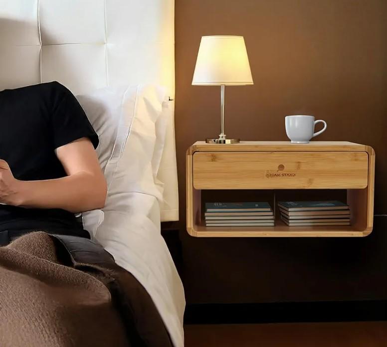 GugiNest Floating Bamboo Nightstand with Drawer – Wall Mounted Bedside Table for Small Spaces, Modern Bedroom & Living Room – Fully Assembled 18x7