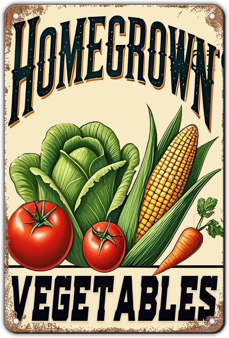 Homegrown Vegetable Wall Decor Vegetable Tomato Corn Metal Tin Sign 12x8 Inch Home Restaurant Kitchen Farm Garden Yard Sign Outdoor Art Wall Decor