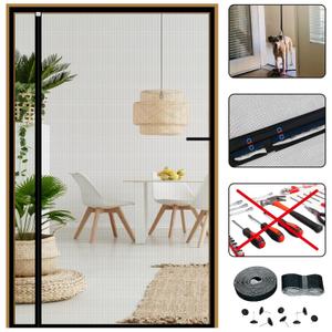 Reversible Left Right Side Opening Screen Door Mesh Magnetic Closure Heavy Duty, Self Closing Fiberglass Bug Net with Magnet for Sliding Doors & Doorway, Pet Friendly, 32 x 80 inch