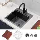 21x20 Inch Black Drop In Kitchen Sink Workstation, 21 Inch Topmount Gunmetal Black Bar Sink 16 Gauge Stainless Steel Handmade Single Bowl Small Kitchen Sinks for RV Wet Prep with Accessories