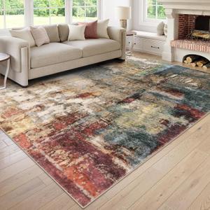 Lahome Modern Abstract Living Room Rug 8x10, Washable 8x10 Area Rugs for Bedroom Stain Resistant Non Slip, Large Red Soft Indoor Carpet for Dining Room Table Home Decor