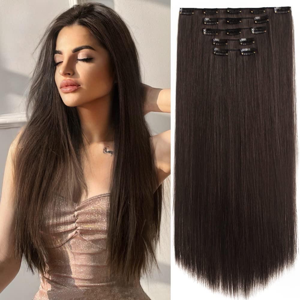 Dark Brown Hair Extensions StrRid Clip in Extension Straight 22"Long Synthetic Black Thick Clips on Hairpieces for Women 5PCS Blonde Curly Wavy 18" Easy Installation Cheap White Natural Full Head 5 Oz