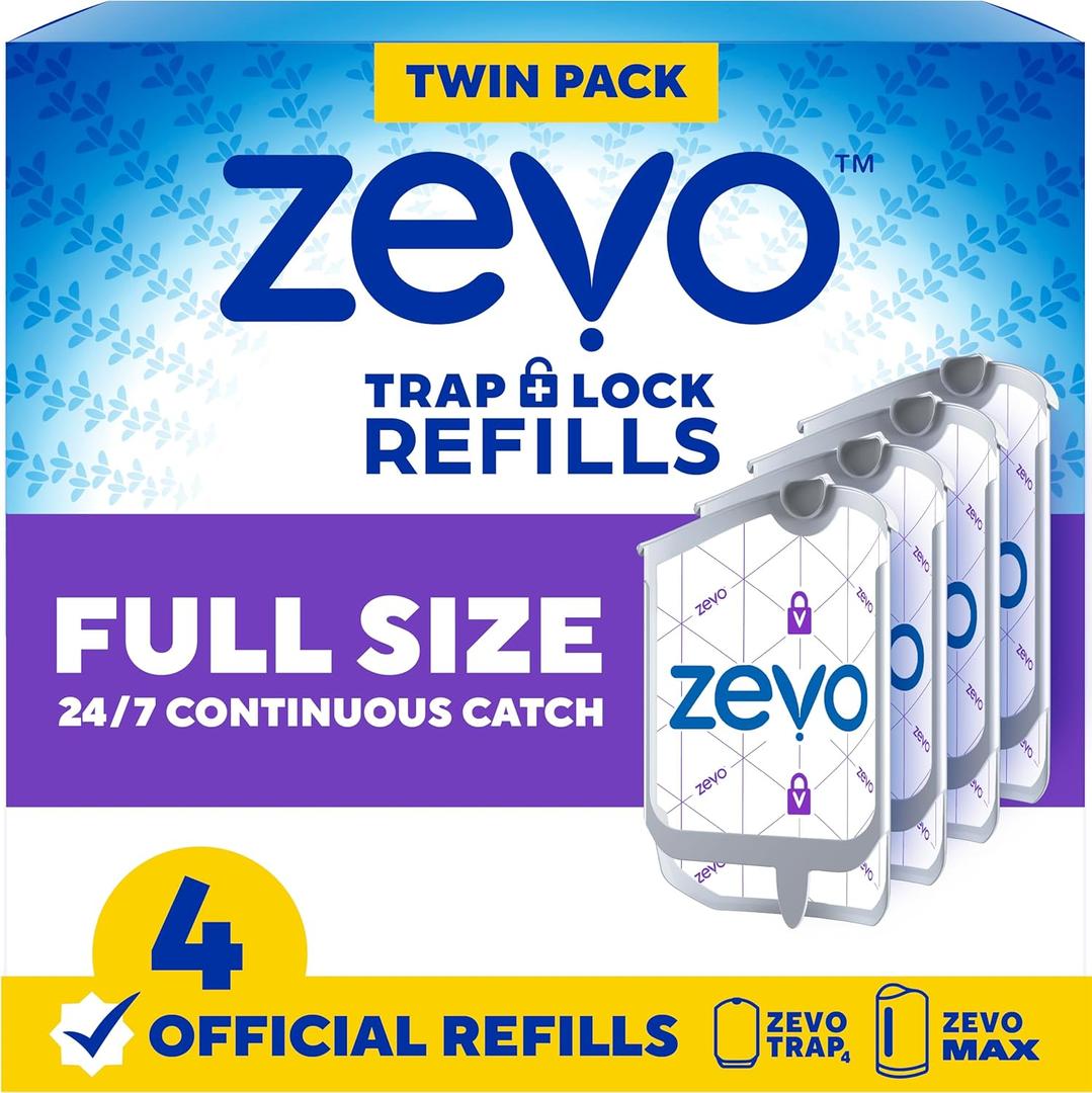 3 x Zevo Flying Insect Trap Official Refill Cartridges - Fits Both Zevo Trap & MAX Indoor Fly Trap - Authentic Trap+Lock Technology to Catch Gnats, House & Fruit Flies (4 Official Refill Cartridges)