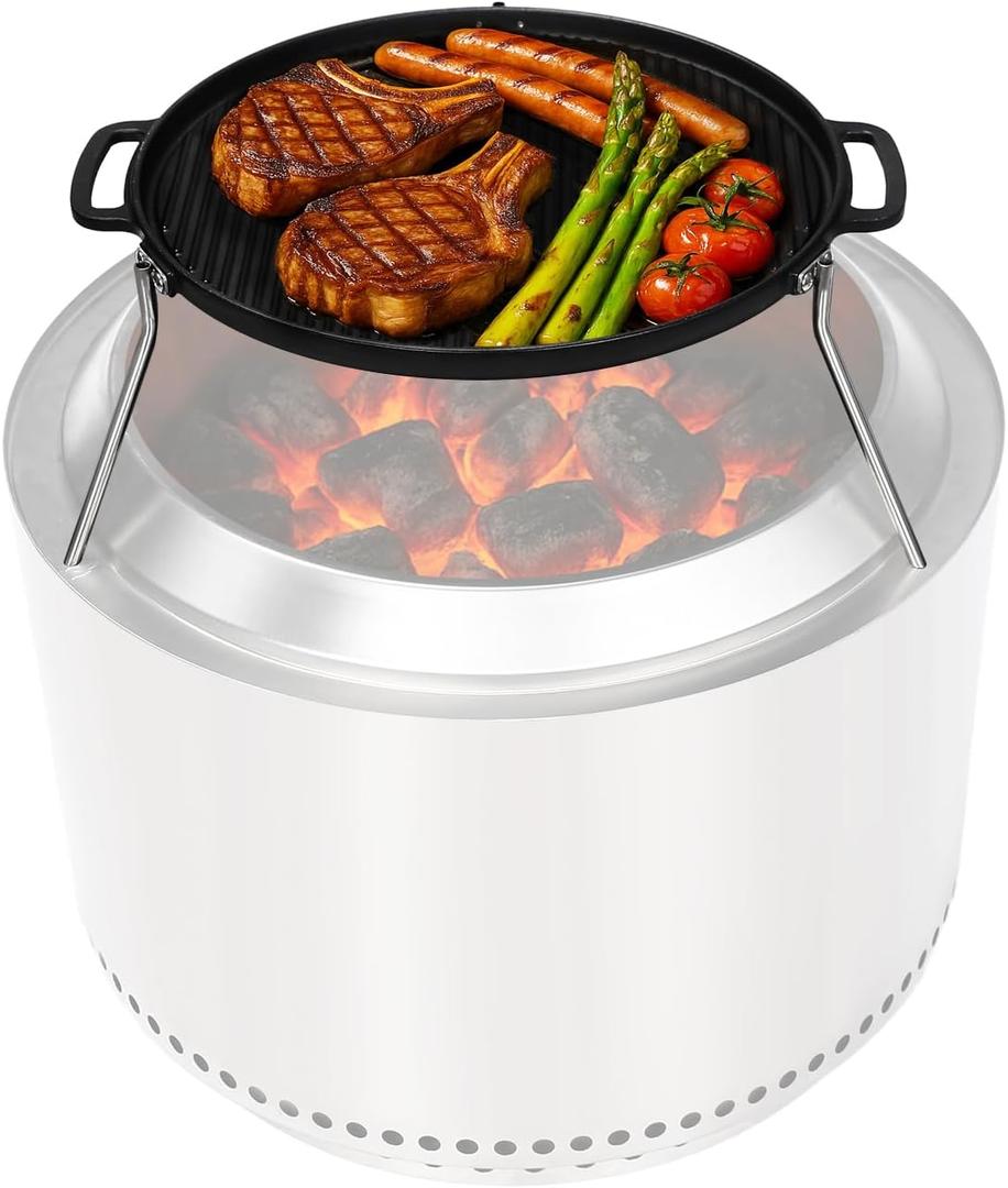 Cast Iron Griddle Grill Cookware for Solo Stove Bonfire 19.5" Fire Pit Fits for Yukon fire Pit, Portable Round Iron Pan with 3 Removable Legs for Outdoor BBQ Cooking Camping