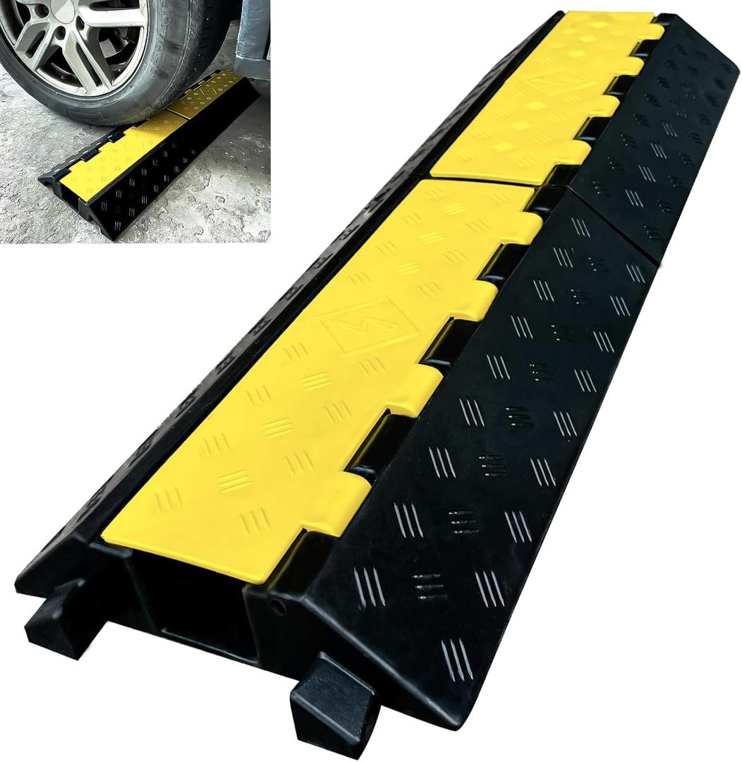 Foldable1 Channel Rubber Cable Protector Wire Hose Protective Ramp 22000Lbs Load Capacity Traffic Speed Bump for Asphalt Concrete Gravel Driveway Indoor Outdoor (1PACK)
