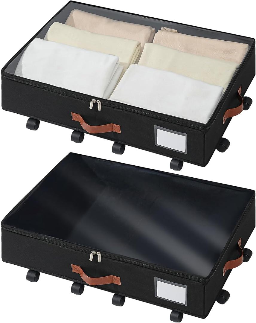 Freebat Under Bed Storage Organizer with Wheels, Underbed Container with Clear Lid Cover, Storage Bag Box with Visiable Window for Clothes, Bedsheet, Pillow, 2 Pack5.5 inches