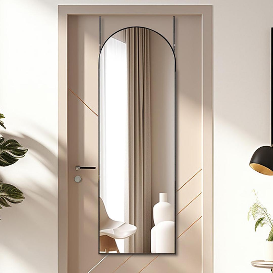 14"48" Door Mirror,Arched Full Length Mirror, Over The Door, Arch Wall Mirror, Thin Frame, Aluminum Alloy, for Bedroom, Living Room, Entryway -Black 14"48" Door Mirror,Arched Full Length Mirror, Over The Door, Arch Wall Mirror, Thin Frame, Aluminum Alloy, for Bedroom, Living Room, Entryway -Black