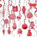 30Pcs Christmas Candy Hanging Swirl Decoration Red and White Xmas Holiday Party Streamers for Home Winter Indoor and Outdoor Decorations
