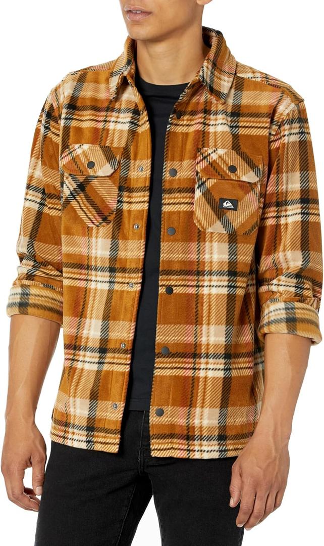 Quiksilver Men's Flannel Woven Top, Bone Brown SURF Days 234, Small
