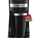 Elite Gourmet EHC114 Personal SingleServe Compact Coffee Maker Brewer Includes 14Oz. Thermal Travel Mug with Stainless Steel Interior, Compatible with Coffee Grounds, Reusable Filter, Black