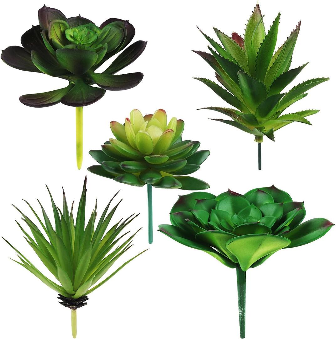 5 Pcs Faux Succulents Set, Realistic Fake Succulents, Artificial Hanging Ornaments Fleshed Plant Textured for Home Garden Wedding Party Spring Decoration (Green)
