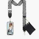 TiMOVO Clip and Go Phone Strap Crossbody with Leather Wallet, Adjustable Anti-Theft Phone Lanyard Checkered Black & White