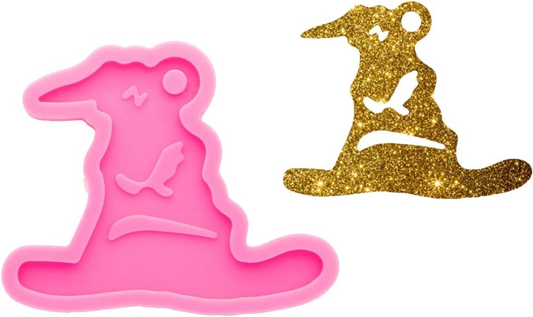 Super Glossy Magic Witch Hat Shape Keychain Silicone Mold for Resin Casting, Epoxy Resin Craft Silicone Molds, DIY Jewelry Making Silicone Molds Pendant Mould Polymer Clay Mold