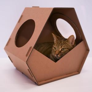 Cardboard Cat House for Indoor Cats & Kittens  Foldable Geometric Cat Condo, Lightweight & Durable Cat Box Bed Hideaway Shelter (14.80" x 16.57")