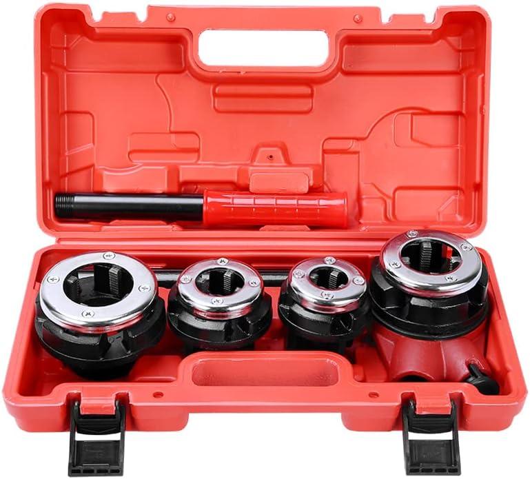 Pipe Threader kit, Manual Plumber Pipe Threading Set, Ratcheting Pipe Threading Tool Set with Storage Case (4 Dies-1/2" 3/4" 1" 1-1/4")