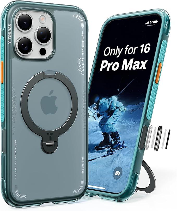 TORRAS Ostand Q3 Air for iPhone 16 Pro Max Case with 360 Magnetic Stand, Fit for MagSafe, Military Grade Drop Tested, Camera Control Button, Shockproof Phone Case for iPhone 16 Pro Max 6.9"
