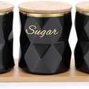 JUXYES Ceramic Canisters Set for Sugar Coffee Tea, Luxurious Storage Containers Set with Lids Decorative Storage Pots Black Storage Jar for Kitchen Counter Dining Room Black