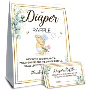 2 x Winnie Baby Shower Decorations-Baby Shower Games-Baby Shwoer Party Decor-Diaper Raffle-Baby Shower Table Sign Centerpieces-Baby Shower Games Pooh Birthday Supplies Party Decorations